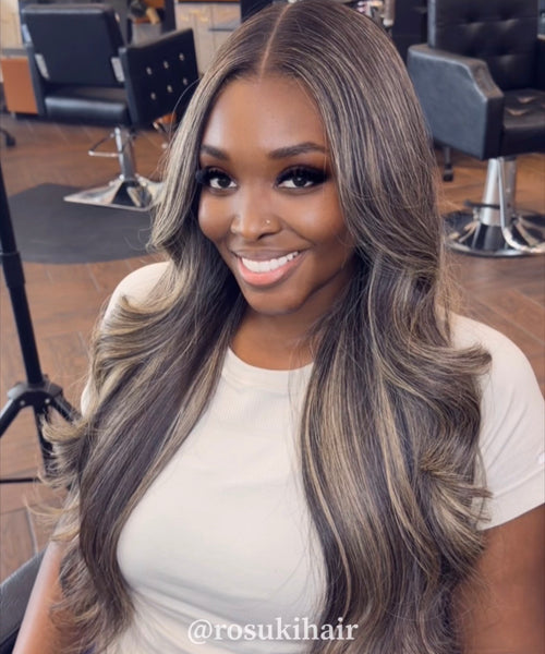ASHLEY UNIT (Ash blonde  highlights with black base)