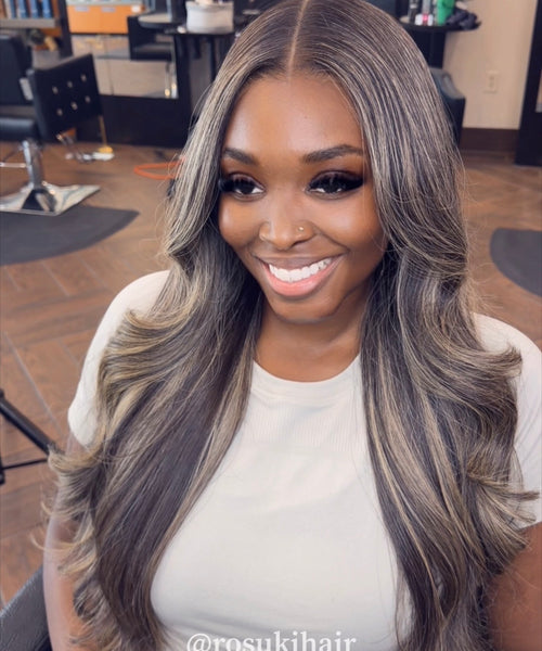 ASHLEY UNIT (Ash blonde  highlights with black base)